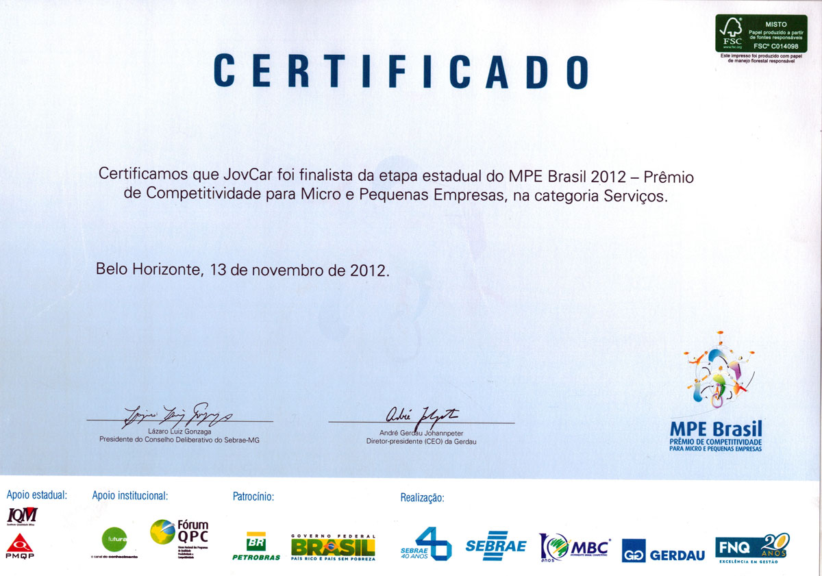 Prêmio MPE Brasil 2012 - Finalista Serviços